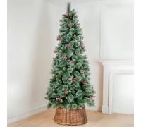 7ft Frosted Berry Christmas Tree, Pre-Decorated Artificial Christmas Tree with Frosted Branch Tips, Red Berries & Pinecones, Foldable Metal Branches, Indoor Use