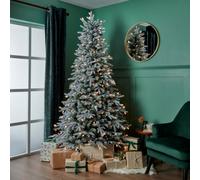 7Ft Full Octanis Warm White Led Hinged Pre-Lit Flocked Effect Artificial Christmas Tree - Green