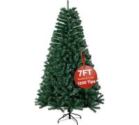 7ft Green Artificial Christmas Tree with 1200 Branch Tips | Bushy Xmas Tree with Metal Stand, Easy to Assemble, Realistic Spruce Branches, Xmas Tree for Indoor and Outdoor Use, Green