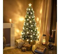 7ft Green Fibre Optic Christmas Tree with Warm White Fibre Optics LED Lights and Stars
