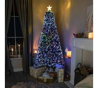 7ft Green Fibre Optic Tree with Red Berries and Multi Fibres