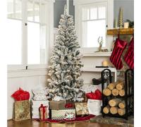 7Ft Green Pre-Lit Snow Tipped Pencil Slim Artificial Christmas Tree, 500 Tips Xmas Tree With 170 Leds And Strong Metal Stand