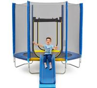 7FT Hexagonal Trampoline for Kids with Slide, Safety Enclosure Net, Jumping Mat, Safety Pad and Ladder - Indoor & Outdoor Toddler Trampoline for Garden or Home Use