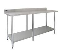 7FT Kitchen Work Bench Catering Table Commercial Stainless Steel Food Prep Surface Restaurant Storage Shelf 250kg Weight Capacity Adjustable Height 10cm Backsplash Upstand 2 x FREE Microfibre Cloths S