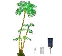 7FT Palm Trees for Outside Patio, Christmas Palm Trees Decor, Waterproof＆Windproof Solar Light Up Tree, Artificial Lighted Palm Tree Party Decorations for Outside Indoor Patio Decor