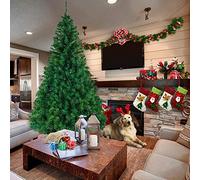 7ft Pre-Lit Christmas Tree, 1100 Branch Full Artificial PVC Holiday Tree with Metal Stand - Green Pine Xmas Tree for Home Decor