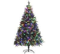 7ft Prelit Christmas Tree Artificial - White Frosted Green with LED Lights Multicoloured 1466 Tips