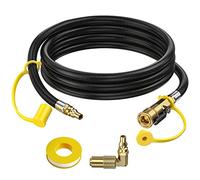 7FT Quick Connect RV Propane Hose with 1/4" Safety Shutoff Valve and 1/4" Male Full Flow Plug, Low Pressure Quick Disconnect Propane Hose with Elbow Adapter for 17" and 22" Blackstone Griddles