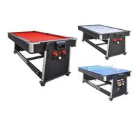 7ft Rotating & 3 in 1 Pool Snooker Table Tennis Air Hockey Games Table With All Accessories, Great for Kids and Adults (Red)