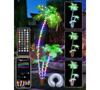 7FT Smart Lighted Palm Tree, DIY Color Changing LED Palm 3 Trunks, Music Sync Timer Pre-Lit Large Artificial Palm Tree App Remote Control for Outside Patio Poolside Deck Party Christmas Tiki Bar