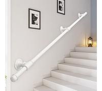 7ft Wall-Mounted il for Stairs | Wrought Iron Safety Grab Bar | Outdoor/Indoor Stair Railings | Gold/White Metal Banister (210cm)