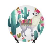 7in Bone China Decorative Plate with Display Stand, Tropical Llama Alpaca Cactus Flower Ceramic Decorative Plate Wall Decor Ceramic Ornaments Art Crafts Porcelain Dinner Plates for Women Men Gifts