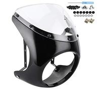 7in Motorcycle Headlight Fairing Wind Deflector Universal ABS Windshield for Motorcycle Riders with Premium ABS Material Rugged AntiCorrosion Durable (Glossy black+transparent cover)