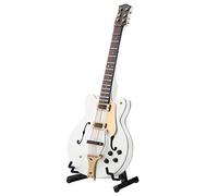 7in White Miniature Electric Guitar, Craftwork with Adjustable Stand, Christmas Birthday Kids or Musician Friends, Basswood Material