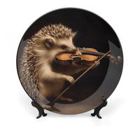 7inch Bone China Decorative Plates for Wall Hanging with Display Stand Chinese Porcelain Animal Hedgehog Music Violin Dessert Plate Display Dish Collections Ceramic Ornament Art Craft Home Office Deco
