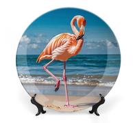 7inch Bone China Decorative Plates for Wall Hanging with Display Stand Chinese Porcelain Flamingo on Beach Dessert Plate Display Dish Collections Ceramic Ornament Art Craft Home Office Decor
