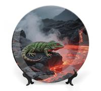 7inch Bone China Decorative Plates for Wall Hanging with Display Stand Chinese Porcelain Lizard by Magma Lake Dessert Plate Display Dish Collections Ceramic Ornament Art Craft Home Office Decor