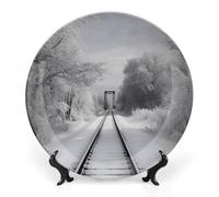 7inch Bone China Decorative Plates for Wall Hanging with Display Stand Chinese Porcelain Snowy Train Tracks Dessert Plate Display Dish Collections Ceramic Ornament Art Craft Home Office Decor