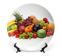 7inch Bone China Decorative Plates for Wall Hanging with Display Stand Chinese Porcelain Variety Fresh Vegetables Fruits Dessert Plate Display Dish Collections Ceramic Ornament Art Craft Home Office D