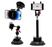 7JI Vacuum Suction Cup Mobile Phone Holder, 360° Rotating Mobile Phone Holder for Cars, Magic Arm with Ball Head, Robust Metal Mobile Phone Holder, for Smooth Surfaces, with Bluetooth Remote Control