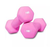 7kg x 2 Neoprene Dumbbells Pair - Hex Dumbbell Weights for Home Gym, Strength Training & Fitness Workouts - Anti-Roll & Non-Slip Grip - Pink
