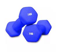 7kg x 2 Neoprene Dumbbells Pair - Hex Dumbbell Weights for Home Gym, Strength Training & Fitness Workouts - Anti-Roll & Non-Slip Grip - Blue