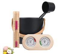 7L 4 Piece Sauna Bucket, Sauna Complete Set Sauna Bucket with Ladle High Quality Finnish Pine Wood Sauna Accessories Sauna Bucket Infusion Bucket (Sauna Bucket+Ladle+Thermometer Hygrometer+Hourglass)
