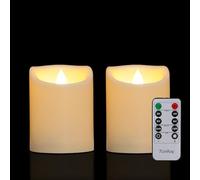 7LinRay 2 Pack 3" x 4" Outdoor Candles with Remote, Flickering Battery Operated LED Pillar Candles, Waterproof Flameless Candles for Home, Wedding Decor, Ivory, Plastic, Won't Melt