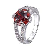 7LiuYueFei6 Elegant Red Cubic Zirconia Silver Plated Wedding Engagement Ring for Women Size 7