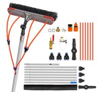 7m/23FT Aluminium Telescopic Cleaning Brush with Water Hose for Solar Panels, Water Fed Window Cleaning Pole Kit with180° Adjustable Angle, 35cm Brush Head & Accessories, Lightweight Washing Tool