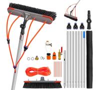 7m/23FT Aluminium Telescopic Window Cleaning Brush, Durable Water Fed Window Cleaning Pole Kit with Water Hose, 180° Adjustable Angle 35cm Brush Head & Accessories, for Solar Panels, Patio, Roofs