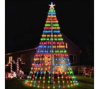 7M Outdoor Flag Pole Christmas Tree Light Kit, 630 LED FlagPole Christmas Tree Lights with Star Topper 8 Modes, Flag Pole Waterfall Christmas Lights with Ring for Flagpole Xmas Decorations Yard