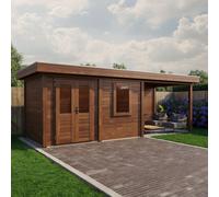 7m x 2.5m Lugarde Dublin Summerhouse With Side Canopy In 28mm and 44mm Wall Thickness - Brown - 28mm Wall Thickness - Left Hand Side Canopy