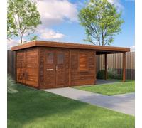 7m x 4m Lugarde Norwich Summerhouse with Side Canopy in 28mm and 44mm Wall Thickness - Brown - 28mm Wall Thickness - Right Hand Side Canopy