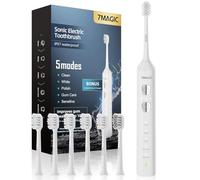 Electric Toothbrush, Sonic Toothbrush, 3 Intensity Levels, 5 Modes, 90-Day Battery Life, and Timer, Knight White