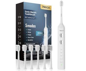7MAGIC Electric Toothbrush, Sonic Toothbrush, 3 Intensity Levels, 5 Modes, 180-Day Battery Life, and Timer, Knight White