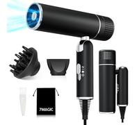 7MAGIC Travel Ionic Hair Dryer, Lightweight Foldable Blow Dryer with Diffuser for Curly Hair & Constant Temperature Care, Anti-Hair Suction Technology Hairdryers for Women, Black