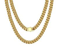 7mm 18K Gold Filled Stainless Steel Miami Cuban Chains Necklaces Causal Style Curb Cuban Link Chain Coker Necklace for Men & Women, Daily Wear Neck Chain 20"
