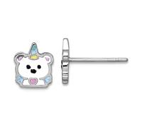 7mm 925 Sterling Silver Rhodium Plated Enamel Unicorn Polar Bear Teen Post Earrings 8.5x7mm Wide Stud Earring
