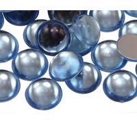 7mm Blue Sapphire Lite .LS Flat Back Acrylic Round Cabochons Plastic Pearl Gems For Jewelry Making Costume Making Cosplay Jewels Embelishments - 100 Pieces