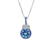 7mm Blue Topaz Pendant Necklace For Women Charming Chain Gemstone Necklace Wedding 925 Silver Jewelry Gifts