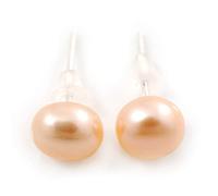 7mm Cream Off-Round Cultured Freshwater Pearl Stud Earrings In Silver Tone