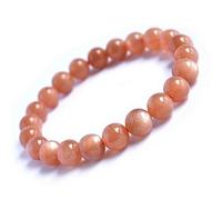 7mm Natural Orange Sunstone Gemstone Crystal Round Bead Stretch Bracelet