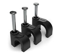 7mm Round Black Cable Clips, Pack of 100 - for Effective Cable Management - Cable Tacks for Electrical/Ethernet Wall Cables, Nail Clips for Telephone TV Wire Clips, Cable Tidy