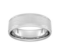 7mm Traditional Court Standard Matt Centre With Grooves Wedding Ring In 18 Carat White Gold - Ring Size R