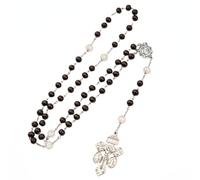 7mm Wood Beads Catholic Rosary Necklace with Virgin Mary Center Piece and Pardon Crucifix Gift for Men Women