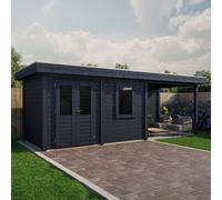 7mx2.5m Lugarde Dublin Pent Summerhouse With Side Canopy In 28mm and 44mm Wall Thickness - Black - 44mm Wall Thickness - Left Hand Side Canopy