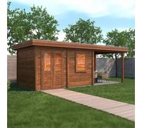 7mx3m Lugarde Newport Summerhouse With Side Canopy - Brown - 44mm Wall Thickness - Left Hand Side Canopy