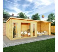 Mercia 7m x 3m Studio Pent Log Cabin With Patio Area (28mm), Brown