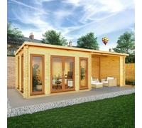 Mercia 44mm Studio Pent Log Cabin With Patio Area 7m x 3m, none